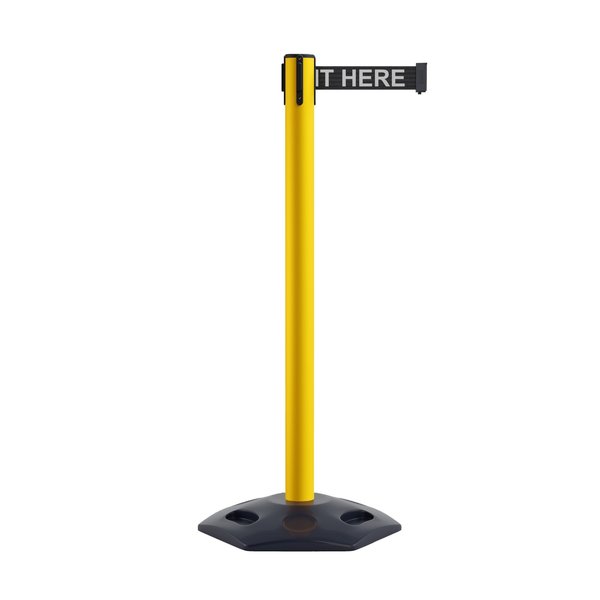 Montour Line Stanchion Belt Barrier Rubber Base Yellow Post 7.5ftWait..Belt MSR630-YW-PLEAWBW-75